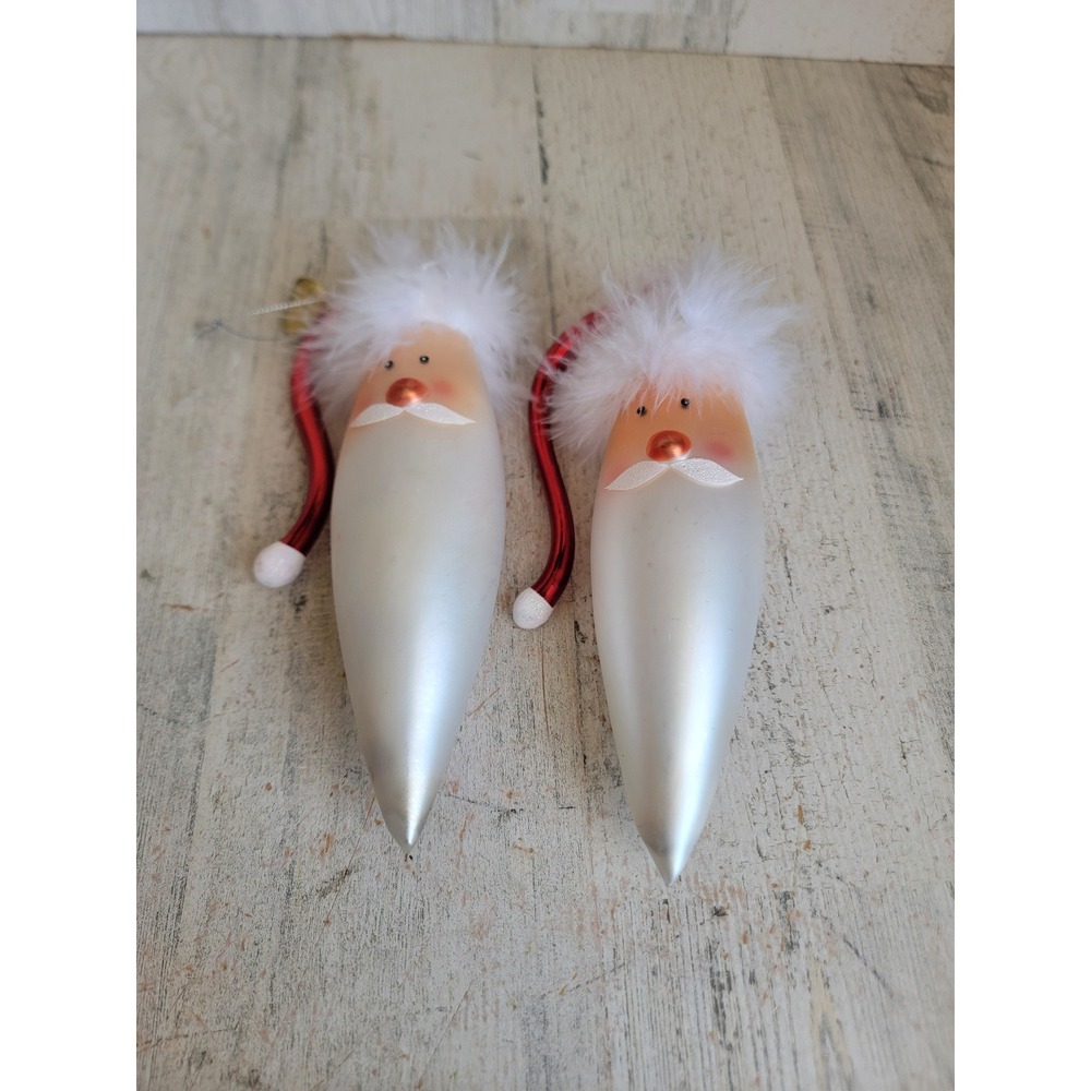 Vintage glass Santa Claus silly hat face ornament set Xmas home decor